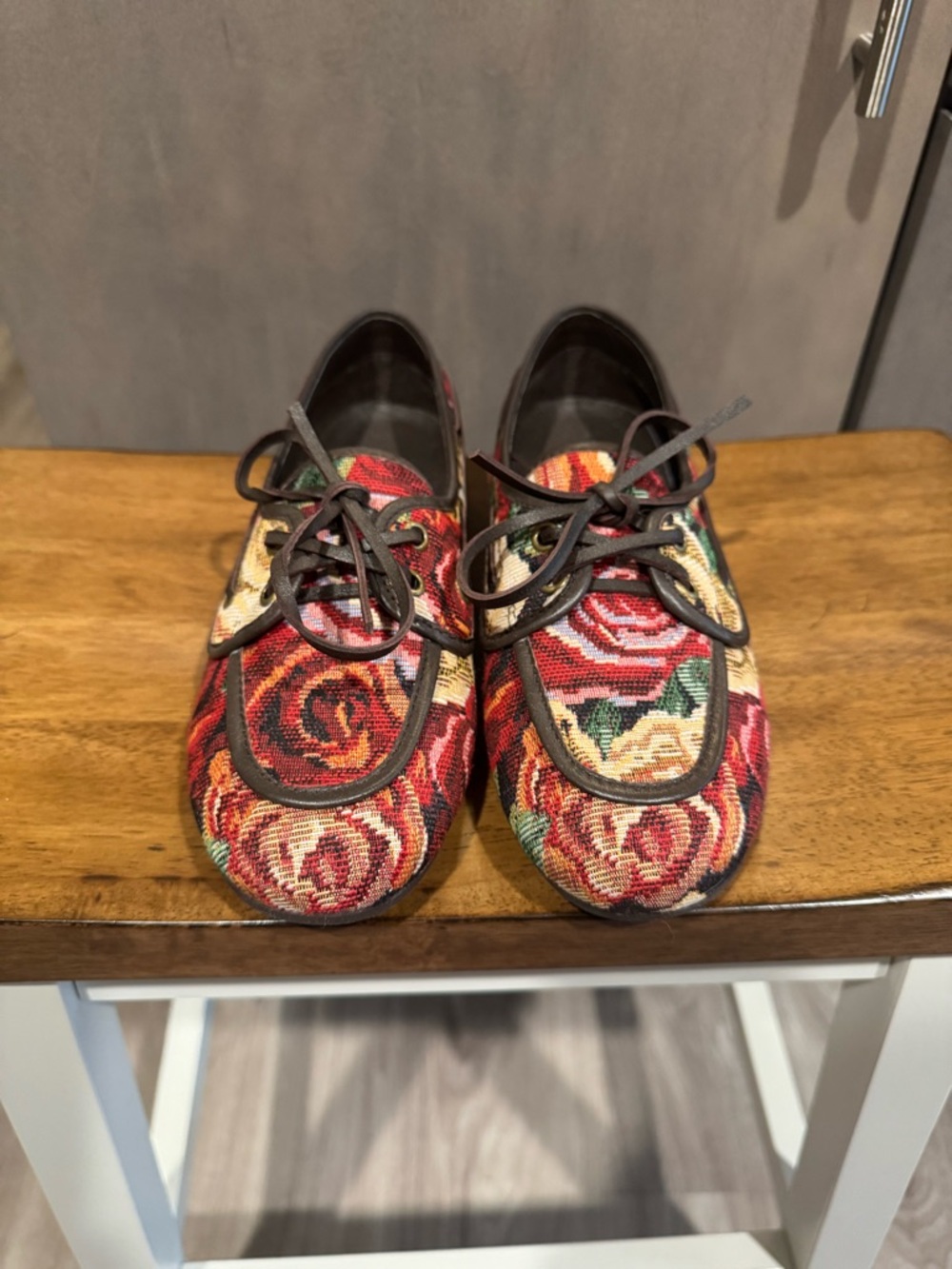 Jeffrey Campbell Floral Tapestry boat shoes- Red and Green Roses